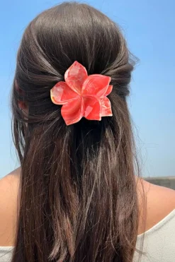 Hot Dear-Lover Flower Shape Resin Hair Claw Clip Tomato Red