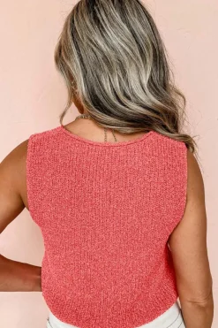 Online Dear-Lover Lace-up Front V Neck Sweater Vest Tomato Red