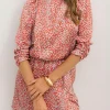 New Dear-Lover Leopard Print Long Sleeve Hollowed Back Split Mini Dress Tomato Red