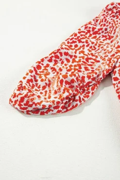 New Dear-Lover Leopard Print Long Sleeve Hollowed Back Split Mini Dress Tomato Red