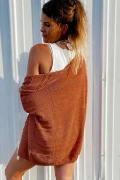 Sale Dear-Lover Open Front Textured Knit Cardigan with Pockets Tomato Red