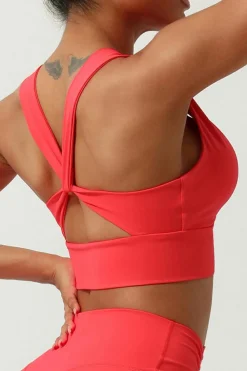 Outlet Dear-Lover Sexy V Neck Crossed Cutout Gym Bra Tomato Red