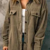 Fashion Dear-Lover Turn Down Collar Buttoned Shirt Jacket Green