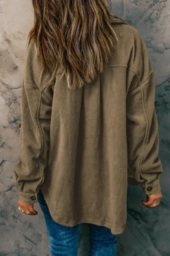Fashion Dear-Lover Turn Down Collar Buttoned Shirt Jacket Green