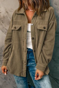 Fashion Dear-Lover Turn Down Collar Buttoned Shirt Jacket Green