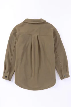 Fashion Dear-Lover Turn Down Collar Buttoned Shirt Jacket Green
