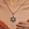 Best Dear-Lover Decor Flower Pendant Alloy Necklace Turquoise