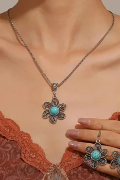 Best Dear-Lover Decor Flower Pendant Alloy Necklace Turquoise