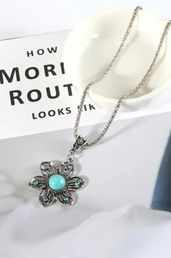 Best Dear-Lover Decor Flower Pendant Alloy Necklace Turquoise