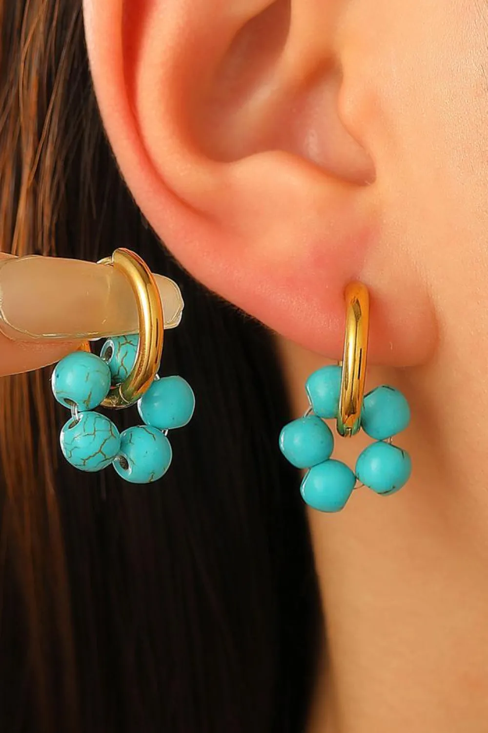 Hot Dear-Lover Flower Shape Hoop Earrings Turquoise