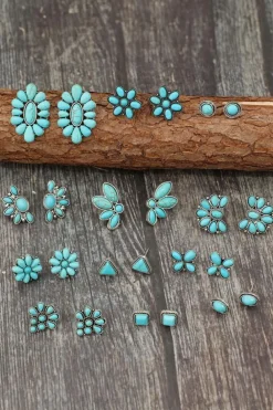 Outlet Dear-Lover Inlay Boho Stud Earrings Set Turquoise