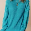 Outlet Dear-Lover Ruffled Eyelet Bubble Sleeve Sweater Turquoise