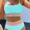 Outlet Dear-Lover Striped Patchwork Spaghetti Strap High Waist Bikini Swimsuit Turquoise