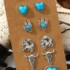 Best Dear-Lover Vintage Western Pattern Stud Earrings Turquoise