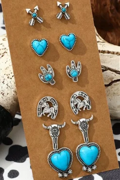 Best Dear-Lover Vintage Western Pattern Stud Earrings Turquoise