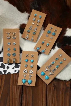 Best Dear-Lover Vintage Western Pattern Stud Earrings Turquoise