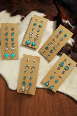 Best Dear-Lover Vintage Western Pattern Stud Earrings Turquoise