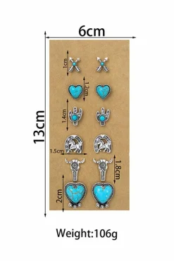 Best Dear-Lover Vintage Western Pattern Stud Earrings Turquoise