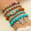 Best Dear-Lover Western Pattern Beaded Multi Layer Bracelet Set Turquoise