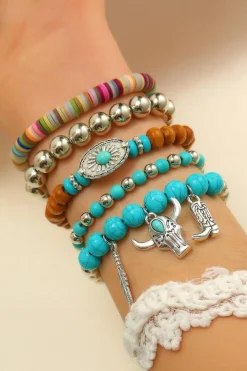 Best Dear-Lover Western Pattern Beaded Multi Layer Bracelet Set Turquoise