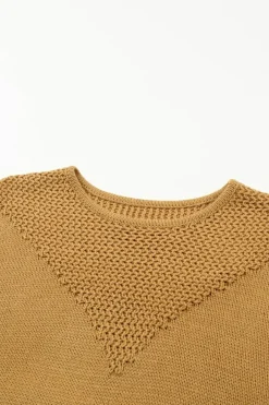 Fashion Dear-Lover Two-Tone Chevron Pullover Sweater Brown