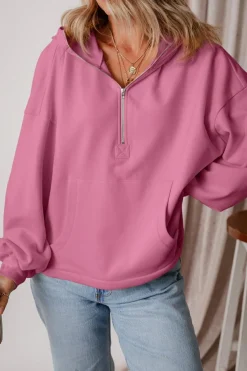 Outlet Dear-Lover Fleece Lined Half Zipper Kangaroo Pockets Loose Hoodie Valerian