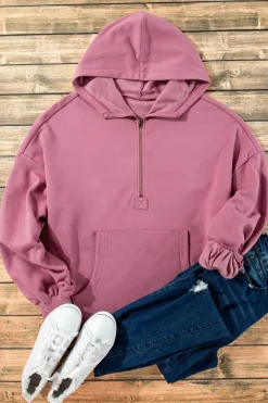 Outlet Dear-Lover Fleece Lined Half Zipper Kangaroo Pockets Loose Hoodie Valerian