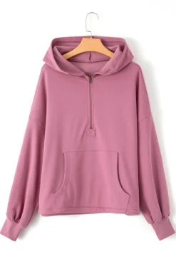 Outlet Dear-Lover Fleece Lined Half Zipper Kangaroo Pockets Loose Hoodie Valerian