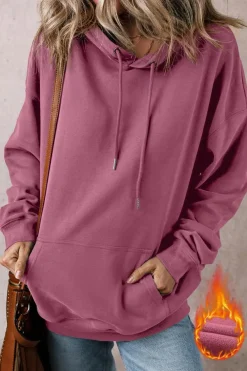 Hot Dear-Lover Fleece Lined Kangaroo Pocket Drawstring Chunky Hoodie Valerian