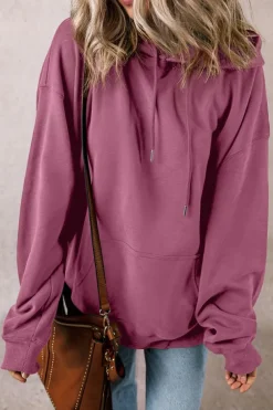 Hot Dear-Lover Fleece Lined Kangaroo Pocket Drawstring Chunky Hoodie Valerian
