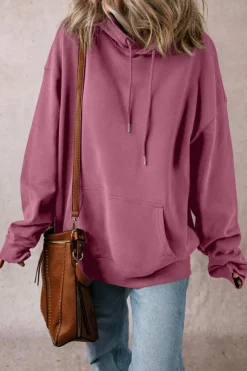 Hot Dear-Lover Fleece Lined Kangaroo Pocket Drawstring Chunky Hoodie Valerian