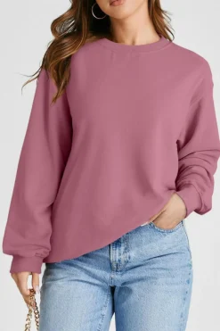 Clearance Dear-Lover Plain Drop Shoulder Crewneck Pullover Sweatshirt Valerian