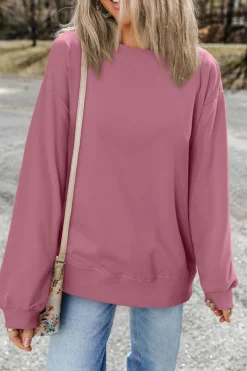 Clearance Dear-Lover Plain Drop Shoulder Crewneck Pullover Sweatshirt Valerian