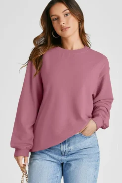 Clearance Dear-Lover Plain Drop Shoulder Crewneck Pullover Sweatshirt Valerian