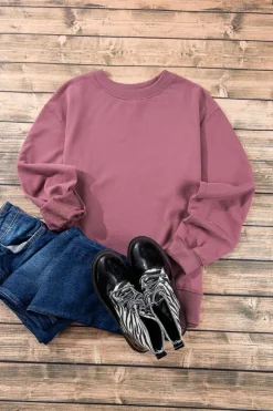 Clearance Dear-Lover Plain Drop Shoulder Crewneck Pullover Sweatshirt Valerian