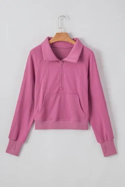 Online Dear-Lover Quarter Zip Stand Neck Kangaroo Pocket Sweatshirt Valerian