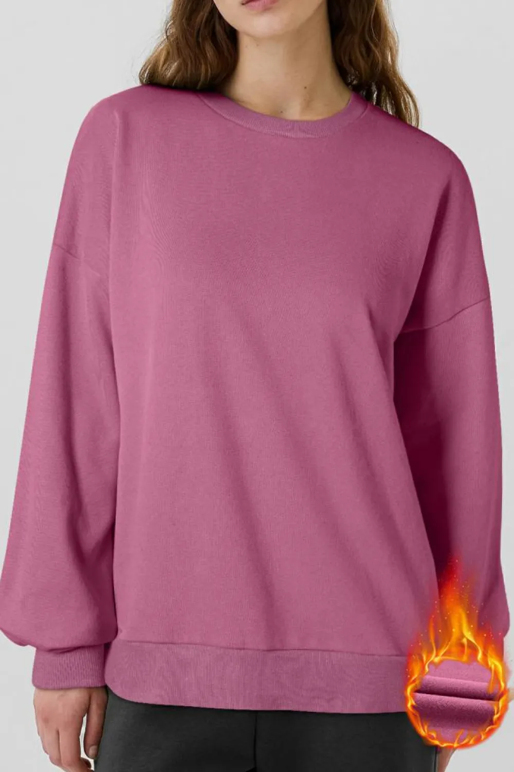 Clearance Dear-Lover Solid Fleece Lined Drop Shoulder High Low Sweatshirt Valerian
