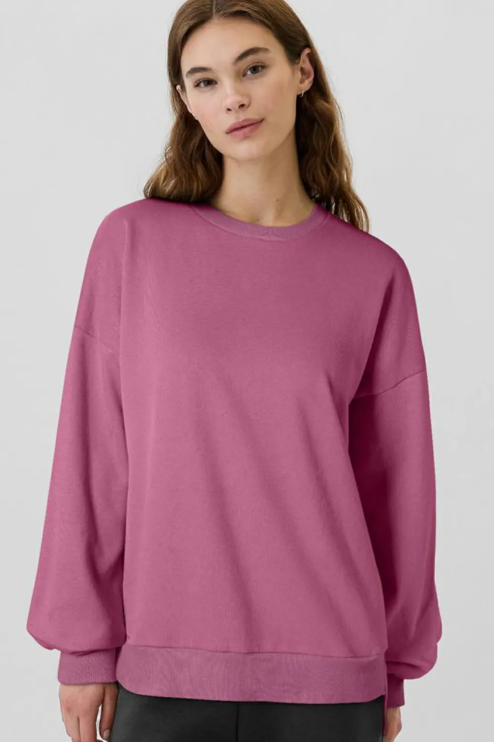 Clearance Dear-Lover Solid Fleece Lined Drop Shoulder High Low Sweatshirt Valerian
