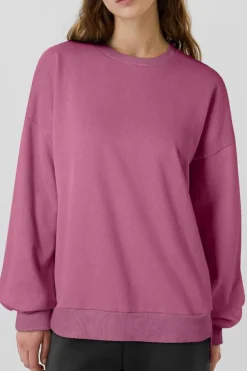 Clearance Dear-Lover Solid Fleece Lined Drop Shoulder High Low Sweatshirt Valerian