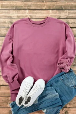 Clearance Dear-Lover Solid Fleece Lined Drop Shoulder High Low Sweatshirt Valerian