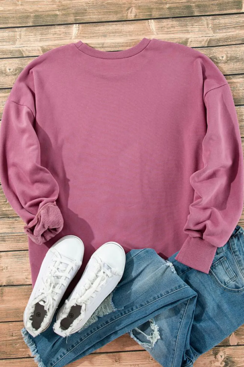 Clearance Dear-Lover Solid Fleece Lined Drop Shoulder High Low Sweatshirt Valerian