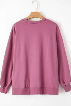 Clearance Dear-Lover Solid Fleece Lined Drop Shoulder High Low Sweatshirt Valerian
