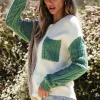Sale Dear-Lover Colorblock Patched Pocket Drop Shoulder Sweater Vineyard Green