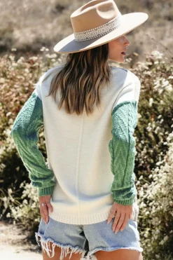 Sale Dear-Lover Colorblock Patched Pocket Drop Shoulder Sweater Vineyard Green