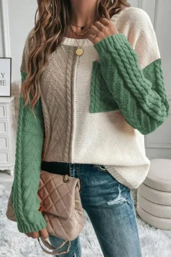Sale Dear-Lover Colorblock Patched Pocket Drop Shoulder Sweater Vineyard Green