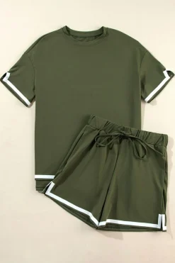 Online Dear-Lover Contrast Trim Tee and Shorts Set Vineyard Green