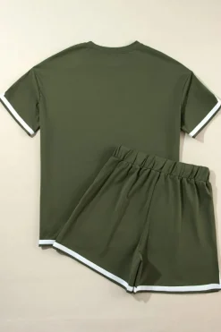 Online Dear-Lover Contrast Trim Tee and Shorts Set Vineyard Green