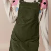 Fashion Dear-Lover Solid Front Pockets Sleeveless Corduroy Overall Dress Vineyard Green