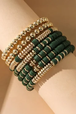 New Dear-Lover St Patricks Multi Layered Beaded Bracelet Set Vineyard Green