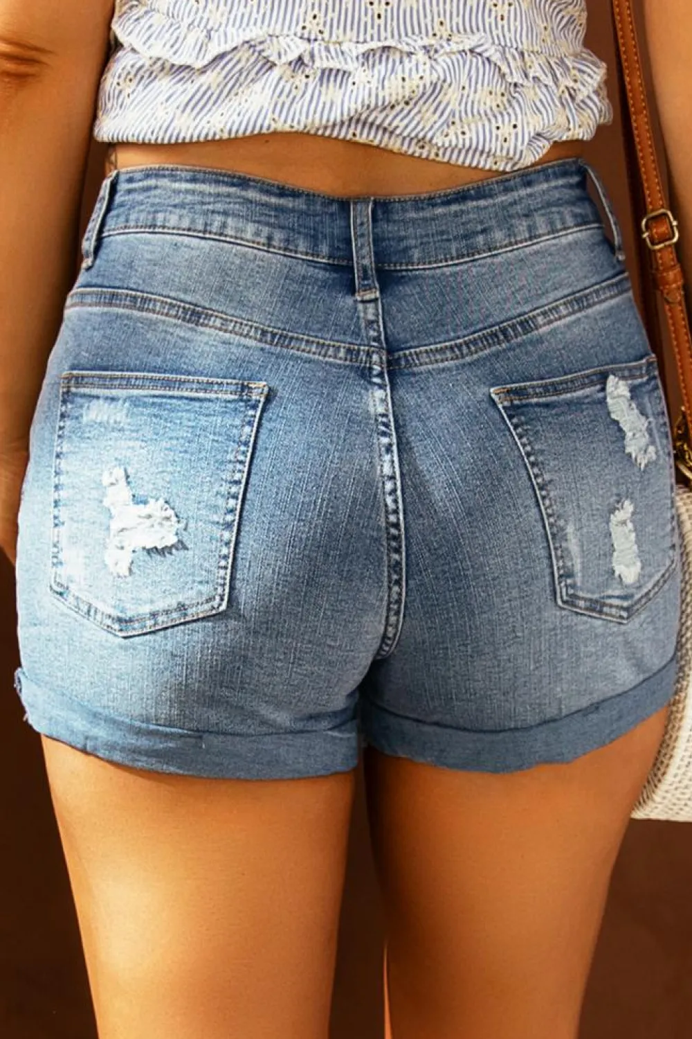 Online Dear-Lover Vintage Faded and Distressed Denim Shorts Sky Blue